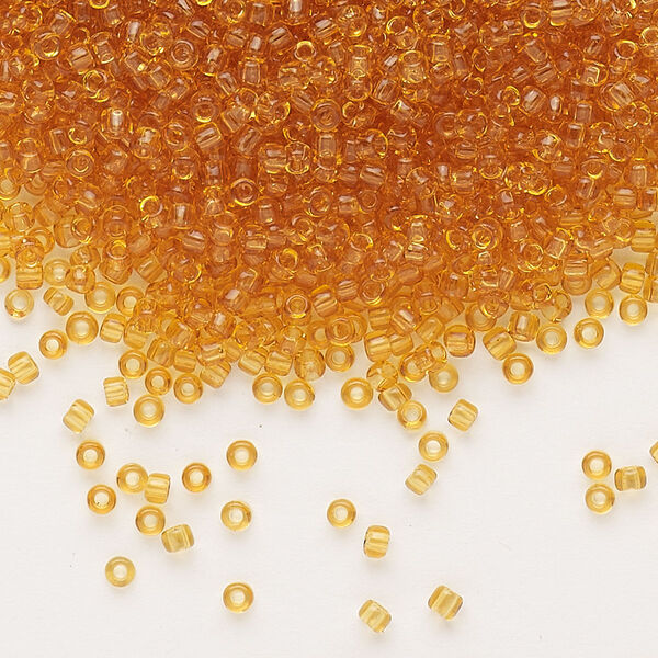 Seed bead, Dyna-Mites™, glass, pkg/40g, #11 round, transparent amber yellow, (1 11/0 RR). image number 0