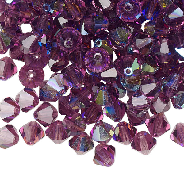Bead 144pk amethyst AB, Preciosa Czech crystal 6mm bicone image number 0