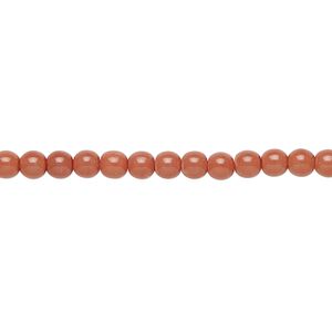 Bead, Czech dipped décor glass druk, opaque rose, 4mm round. Sold per 15-1/2" to 16" strand.