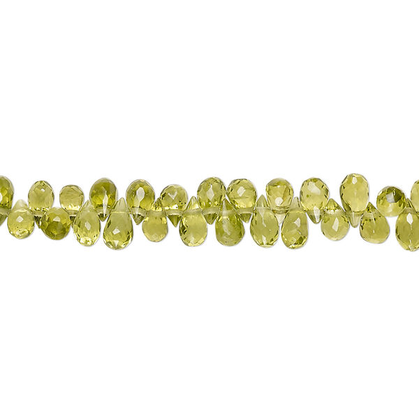 Peridot 1pkg1, hand-cut top-drilled faceted teardrop bead natural B grade, 8 inch 4x3mm-7x4mm image number 0
