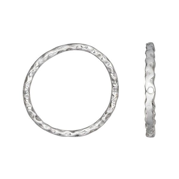 Drop, pewter (tin-based alloy), pkg/1, antique silver plate, 23.5mm hammered open round. image number 0