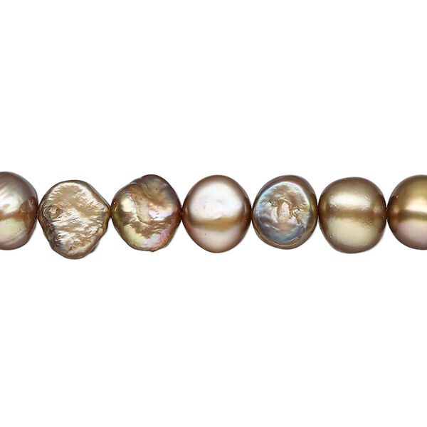 Pearl, cultured freshwater (dyed), copper peacock, 8-9mm flat-sided potato, D grade, Mohs hardness 2-1/2 to 4. Sold per 15-inch strand. image number 0