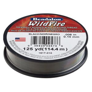 Thread, Beadalon® WildFire™, polyester and plastic, black, 0.15mm with bonded coating, 10-pound test. Sold per 125-yard spool.