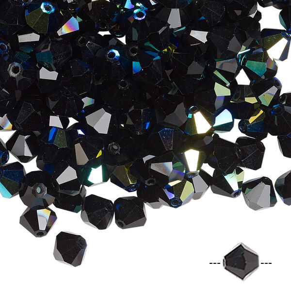 Bead 24pk jet AB, Preciosa Czech crystal 6mm bicone image number 0