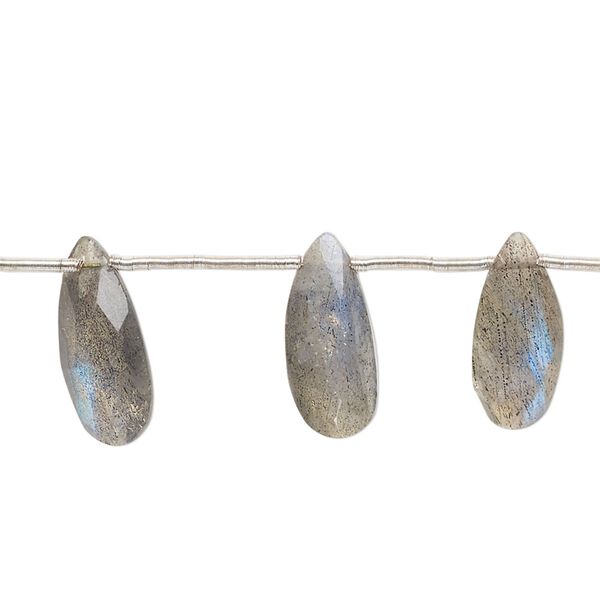 Labradorite 1pkg11, hand-cut top-drilled faceted puffed teardrop bead natural 14x6mm-19x8mm image number 0