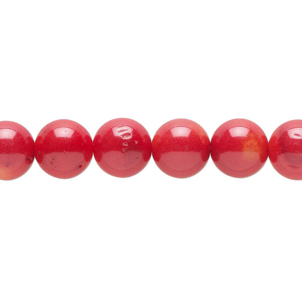 Bead, bamboo coral (dyed), dark red, 9-10mm round, C grade, Mohs hardness 3-1/2 to 4. Sold per 16-inch strand. image number 0