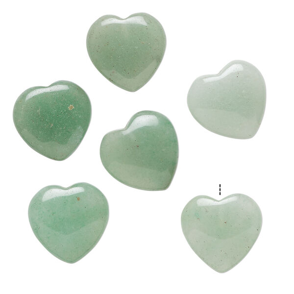 Green aventurine 1pkg6, half-drilled puffed heart drop natural 14-16mm image number 0