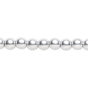 Bead, Czech glass druk, opaque satin metallic silver, 6mm round. Sold per 15-1/2" to 16" strand, approximately 65 beads.