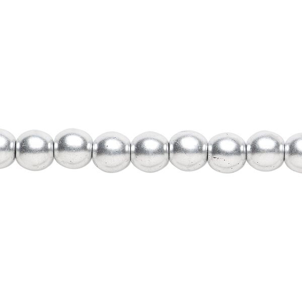 Bead, Czech glass druk, opaque satin metallic silver, 6mm round. Sold per 15-1/2" to 16" strand, approximately 65 beads. image number 0