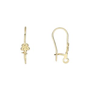 Ear wire kidney 1pkg100 gold-plated, 17mm / 4mm flower / closed loop, 20-21 gauge brass 50 pair