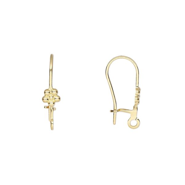 Ear wire kidney 1pkg100 gold-plated, 17mm / 4mm flower / closed loop, 20-21 gauge brass 50 pair image number 0