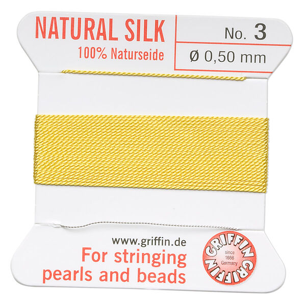 Thread, Griffin, silk, yellow, size #3. Sold per 2-meter card (approximately 78 inches). image number 0