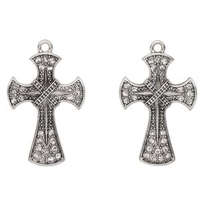 Focal, antique silver-finished "pewter" (zinc-based alloy), 31x21mm fancy cross. Sold per pkg of 2.
