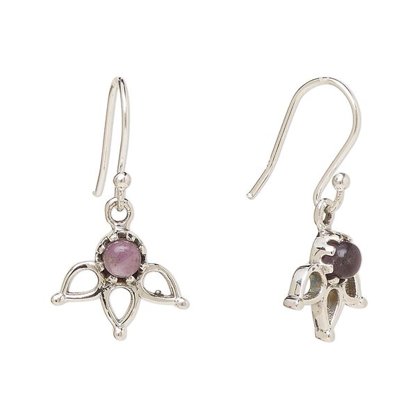 Earring, Create Compliments®, antiqued sterling silver and amethyst (natural), fishhook, 27mm with 14.5 x 12.5mm single-sided open 3-teardrop, 21 gauge. Sold per pair. image number 0