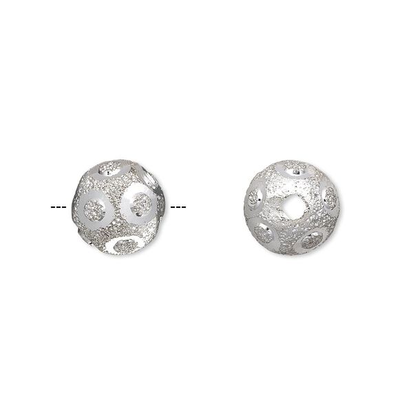 Bead, silver-plated brass, 10mm diamond-cut stardust round with circles. Sold per pkg of 10. image number 0