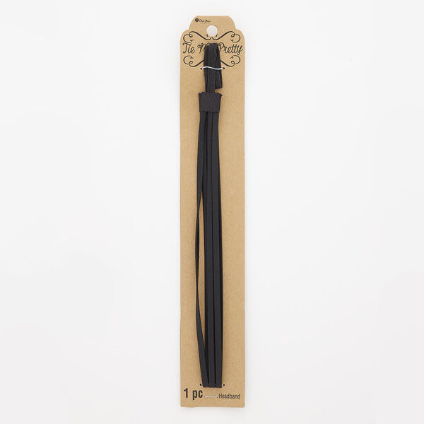 Headband, 3-strip, faux leather and elastic, black, 13mm wide, 21 inches. Sold individually. image number 0