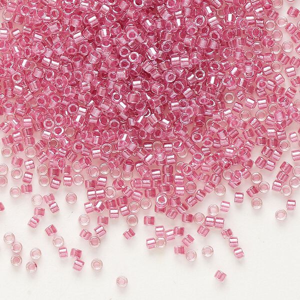 Seed bead, Delica®, glass, pkg/50g, #11 round, translucent peony pink-lined luster crystal clear (DB-0902). image number 0