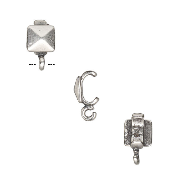 Component, JBB Findings, antique silver-plated brass, 6x6mm faceted square with open loop, 5.5x2mm inside diameter. Sold per pkg of 2. image number 0