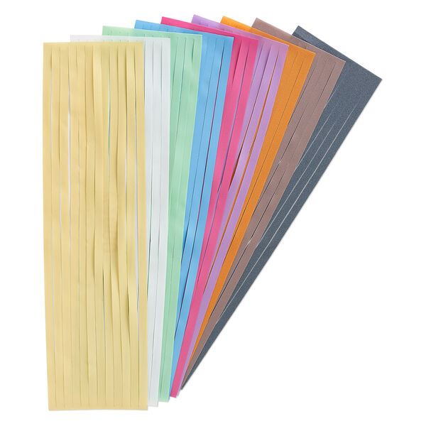 Polishing cloth and sandpaper, G-TAC, assorted colors, 360-4000 grit, 7x1-3/4 inch rectangle with 4mm strips. Sold per pkg of 18. image number 0