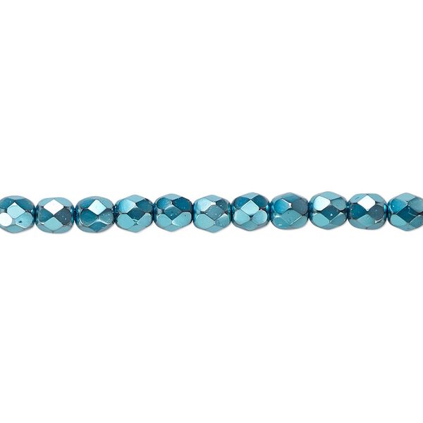 Bead, Czech fire-polished glass, opaque aqua carmen, 4mm faceted round. Sold per 15-1/2" to 16" strand. image number 0