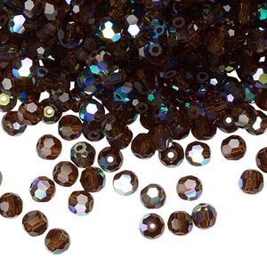 Bead 144pk smoked topaz AB, Preciosa Czech crystal 4mm round