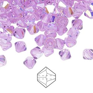 Bead 288pk violet AB, Preciosa Czech crystal 6mm bicone
