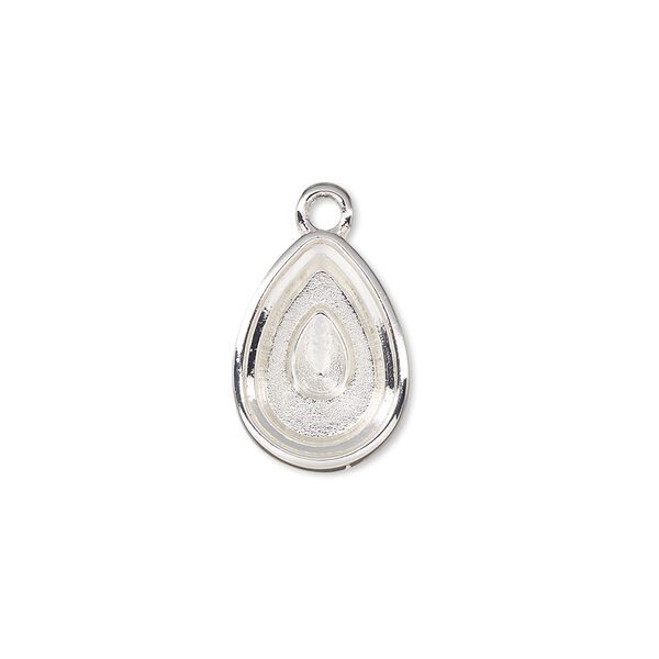Drop, Almost Instant Jewelry®, silver-plated "pewter" (zinc-based alloy), 16x12mm teardrop with 14x10mm pear setting. Sold per pkg of 2. image number 0