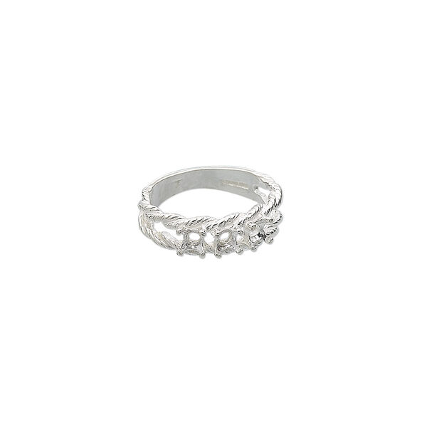 Ring, Sure-Set™, sterling silver, braided band with (3) 3.5mm 4-prong round settings, size 6. Sold individually. image number 0