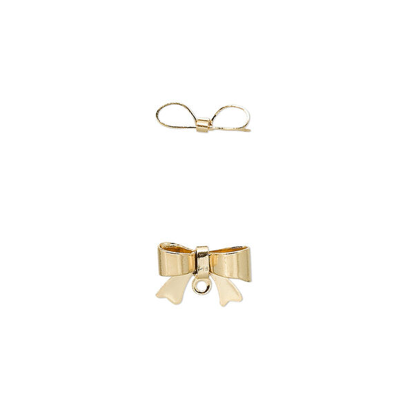 Drop, gold-plated brass, 10x7mm bow with loop. Sold per pkg of 10. image number 0
