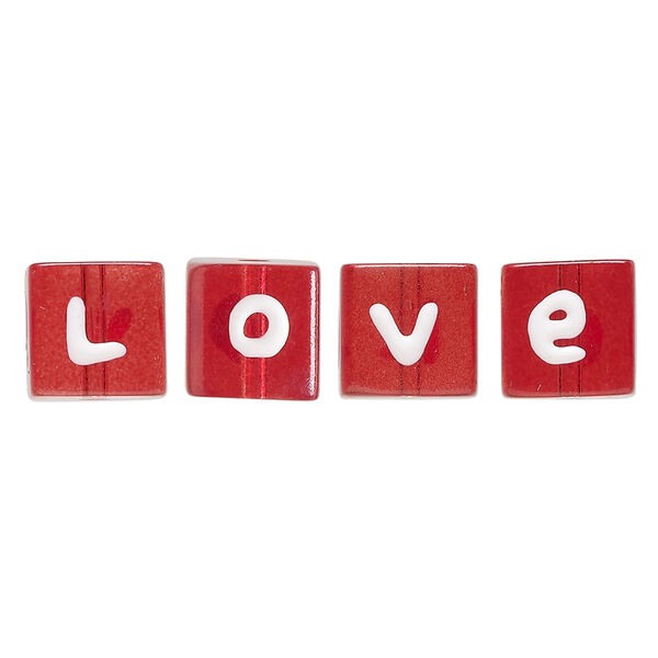 Bead mix, hand-painted glass, opaque to transparent multicolored, 10mm cube with "love" and heart design / 13mm round with heart design / 17x14mm oval with rose design. Sold per pkg of 5. image number 1