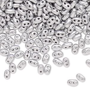 Seed bead, Preciosa Twin™ Czech glass, pkg/250g, 5x2.5mm oval, opaque silver silver, (01700).