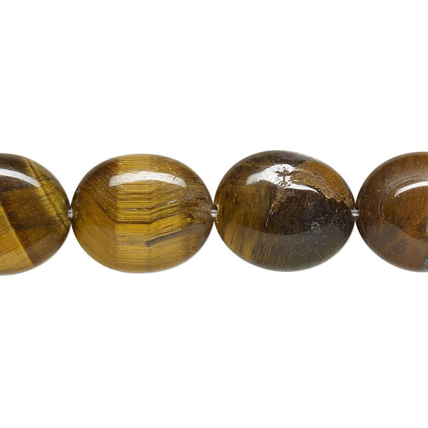 Bead, tigereye (natural), 14x12mm flat oval, B grade, Mohs hardness 7. Sold per 15-1/2" to 16" strand. image number 0
