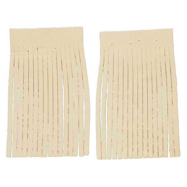 Component, Realeather®, deerskin leather (natural), buckskin, 3 x 2-inch fringe with 1/8 inch wide strips. Sold per pkg of 2. image number 0