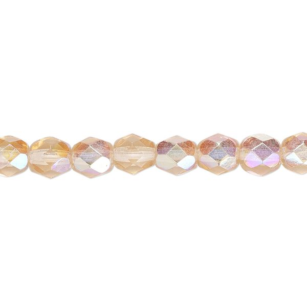 Bead, Czech fire-polished glass, translucent light rose AB, 6mm faceted round. Sold per 15-1/2" to 16" strand. image number 0