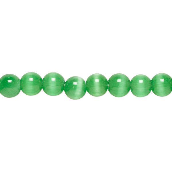 Bead, cat's eye glass (fiber optic glass), dark green, 6mm round, quality grade. Sold per 15-1/2" to 16" strand. image number 0