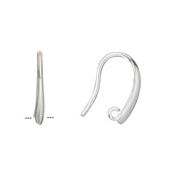 Ear wire, sterling silver, 17mm fishhook with hidden open loop, 18 gauge. Sold per pair. image number 0