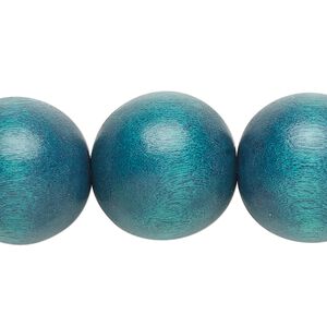 Bead, Taiwanese cheesewood (dyed / waxed), teal, 19-20mm round. Sold per 15-1/2" to 16" strand.