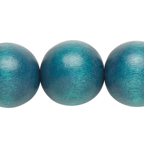 Bead, Taiwanese cheesewood (dyed / waxed), teal, 19-20mm round. Sold per 15-1/2" to 16" strand. image number 0