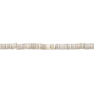 Bead, grey oyster shell (natural), 2-3mm hand-cut heishi, Mohs hardness 3-1/2. Sold per 15-1/2" to 16" strand.