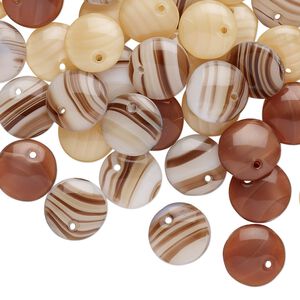 Drop mix 20g pk opaque multi-brown and white Preciosa Czech glass, 9mm puffed flat round