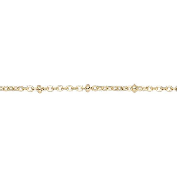 Chain, gold-finished brass, 1.5mm cable and 2x1mm rondelle. Sold per pkg of 5 feet. image number 0