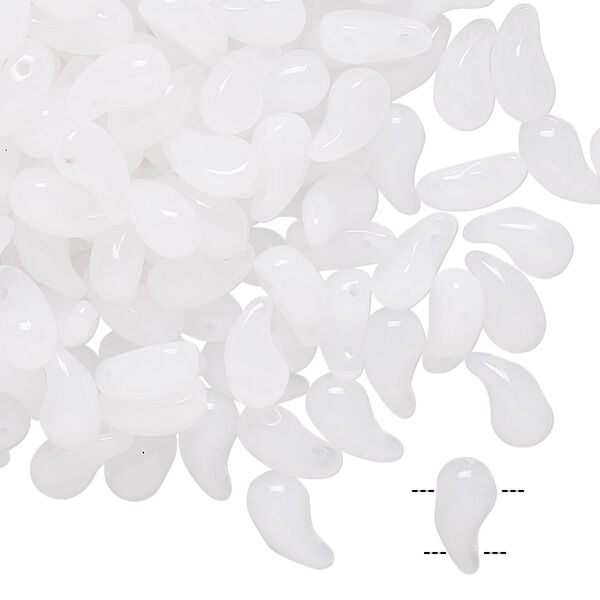 Bead, Zoliduo®, Czech pressed glass, translucent white, 8x5mm double-drilled right-facing comma. Sold per pkg of 30. image number 0