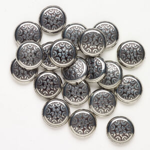 ABS plastic 1pkg20 textured puffed oval bead CCB antique silver finish 24-25mm