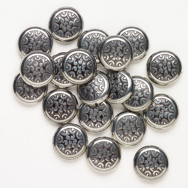 ABS plastic 1pkg20 textured puffed oval bead CCB antique silver finish 24-25mm image number 0