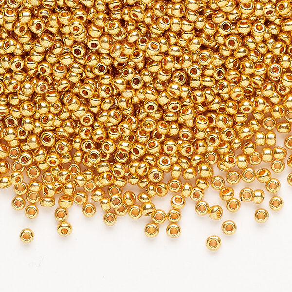 Seed bead, Preciosa Ornela, Czech glass, pkg/50g, opaque dark gold finish, #10 rocaille. image number 0