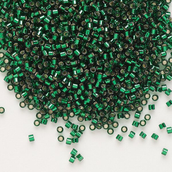 Seed bead, Delica®, glass, pkg/7.5g, #11 round, transparent silver-lined emerald (DB-0148). image number 0