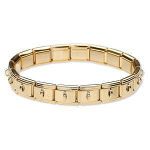Bracelet component, stretch, gold-plated stainless steel, 9mm wide cha-cha, 6-1/2 inches. Sold individually.