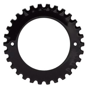 Component, painted steel, black, 40mm gear with 2 holes, 25.5mm center hole. Sold per pkg of 6.