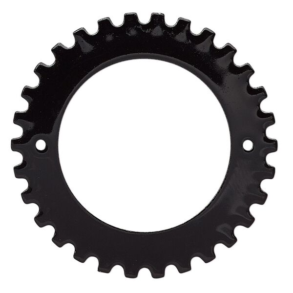 Component, painted steel, black, 40mm gear with 2 holes, 25.5mm center hole. Sold per pkg of 6. image number 0