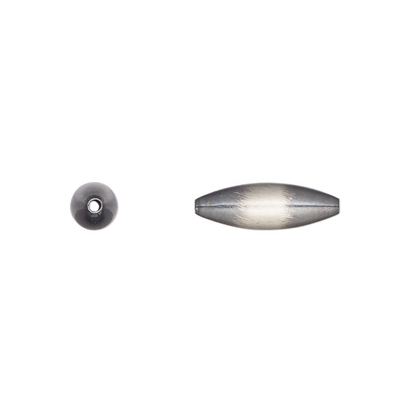 Bead, Navajo pearl style, brushed oxidized sterling silver, 15 x 5mm oval. Sold individually. image number 0